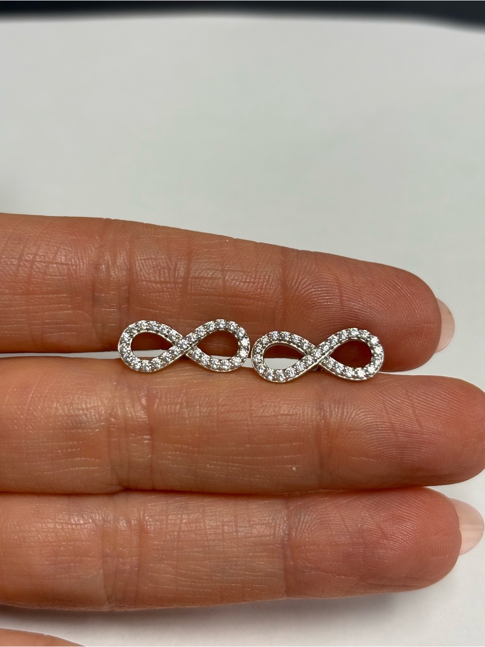 Suzy Levian Sterling Silver Infinity White CZ Stud Earrings NWT